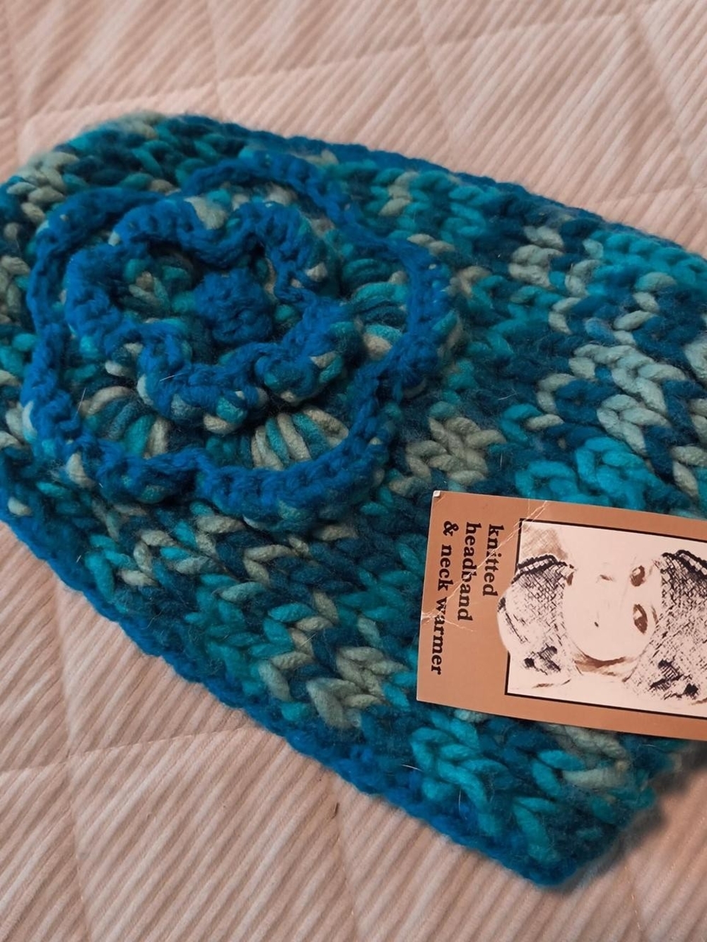 Handmade Knitted Women's Headband Only - Teal Blue Flower Accent